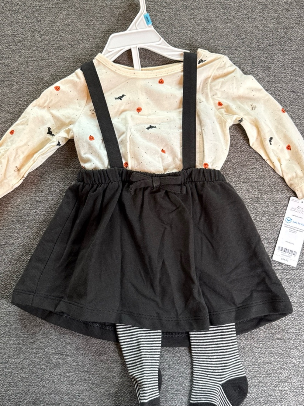 Carter's Girls 3 Piece Halloween Print Skirt Set 6 Months Cream Dark Gray